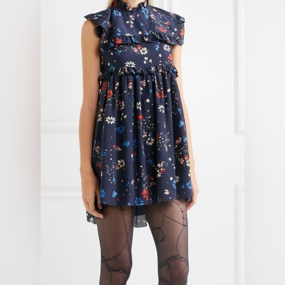 AUTHENTIC! NWT BALENCIAGA Multicolor Floral Baby Doll Plastron Silk Mini Dress - Picture 5 of 12